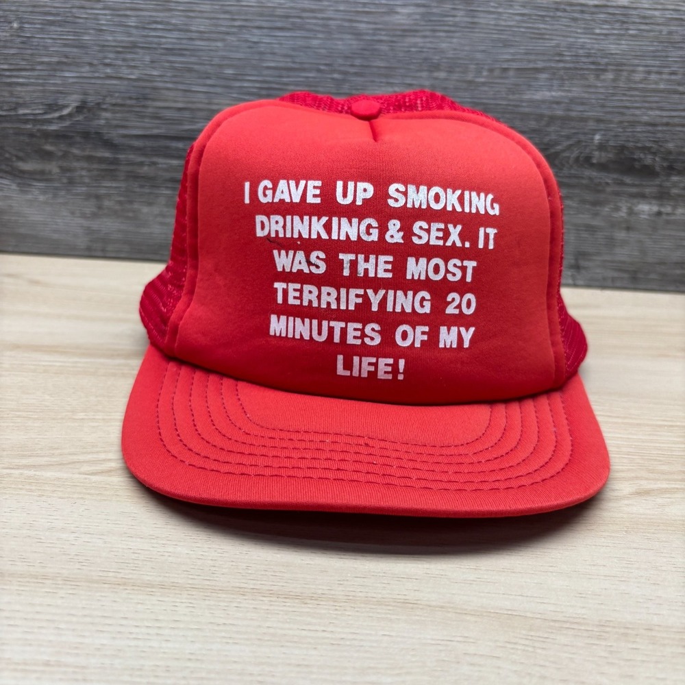 Vintage Jhats Red Funny Gag Gift Trucker Hat Cap I Gave Up Smoking Drinking Sex